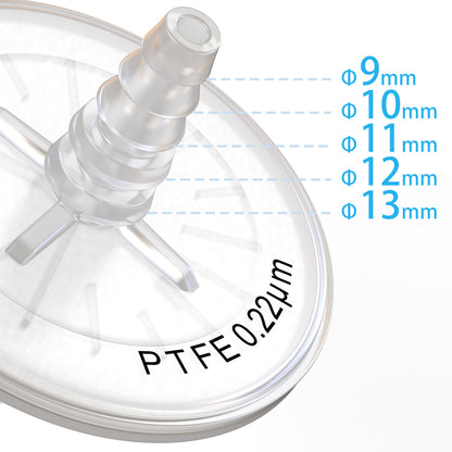 Air Venting Filter Sterile PTFE Hydrophobic Filter Disc 50mm 0.22μm with 9mm-13mm Stepped Hose and Barb Female Luer for Air Filtration, Individually Packed