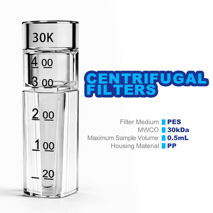 Ultra Centrifugal Filter 0.5ml, Desalting Columns with PES Membrane, Polypropylene Container with Graduated and Clip-on Cap