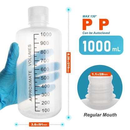 Reagent Plastic Bottle , Wide Mouth/Regular Mouth Translucent Reusable Liquid Containers with Black Scale and Caps for Classrooms, Storage at Home, or Laboratories