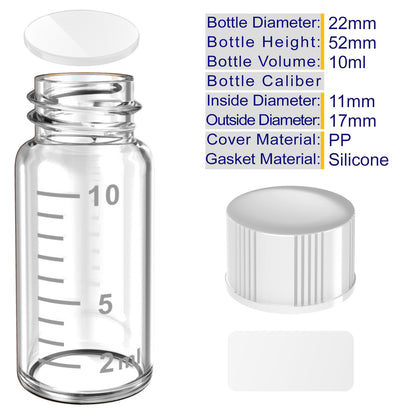 Sterile Glass Vials with Black/White Screw Cap White Graduation Leak Proof Great for Liquid Dividing,Powder Storage ,Pill Case,Amber,Clear