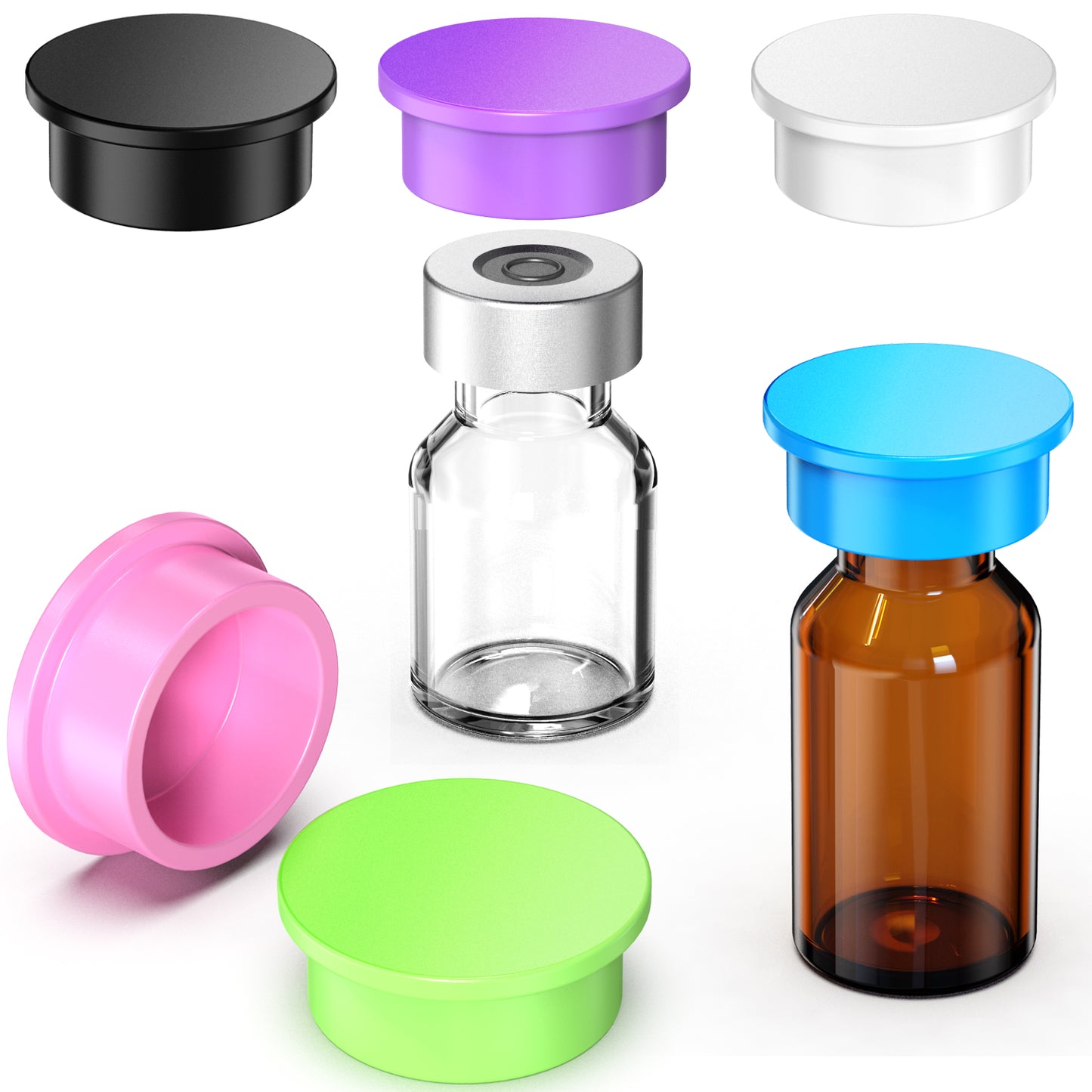 13mm /20mm Glass Vials Protective Caps, Reusable Silicone Vial Caps for Glass Bottle ,Leak Resistant Cover Fit 1 ml 2 ml 3 ml Vial, 6 Color,12pcs
