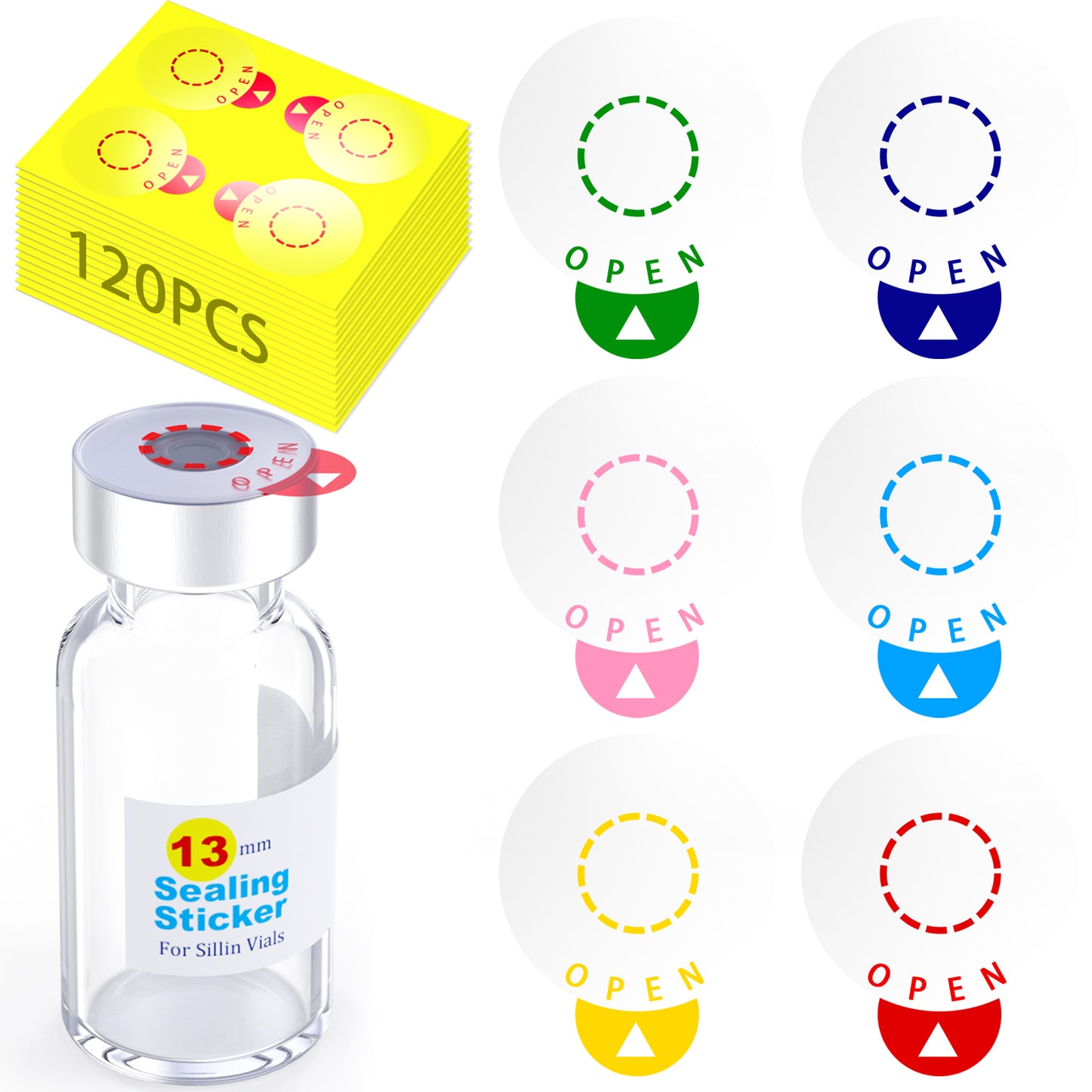 Laboratory Circle Sealing Sticker Self-adhesive Sealing Labels, 6 Colors Circular Leak-Proof Sticker for 13/20mm Aluminium Plastic Caps