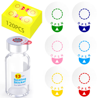 Laboratory Circle Sealing Sticker Self-adhesive Sealing Labels, 6 Colors Circular Leak-Proof Sticker for 13/20mm Aluminium Plastic Caps