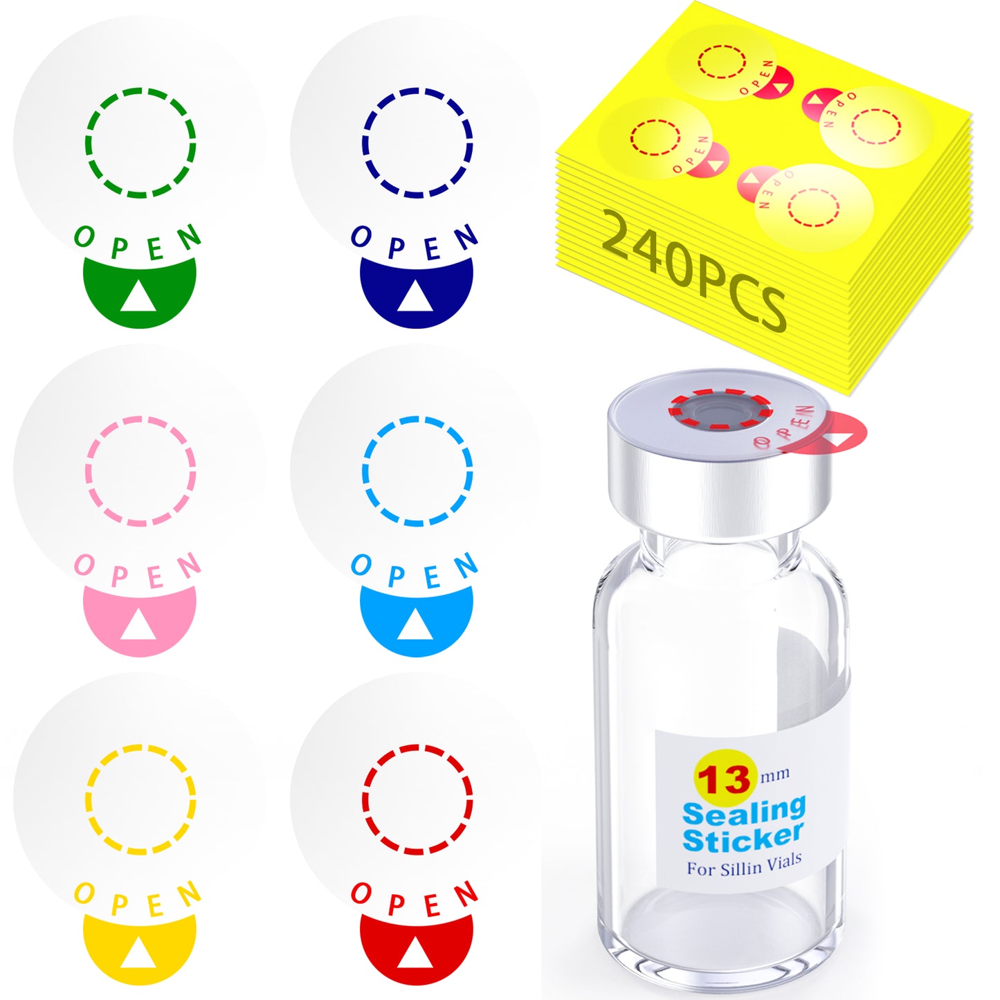 Laboratory Circle Sealing Sticker Self-adhesive Sealing Labels, 6 Colors Circular Leak-Proof Sticker for 13/20mm Aluminium Plastic Caps
