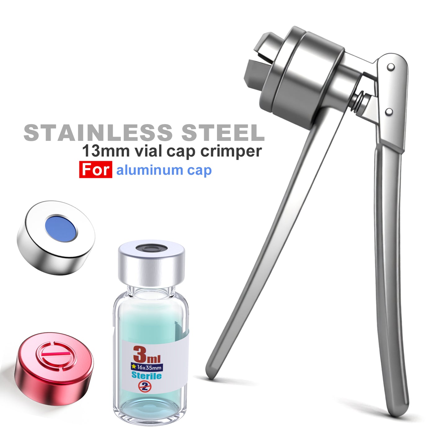Stainless Steel Manual Vial Crimper Hand Sealing Machine for Crimping 20Mm Flip Off Caps for Aluminum Plastic