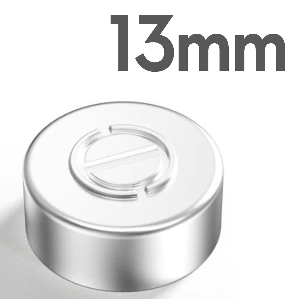 1000 pcs of 13mm amber 10ml bottles, 1000 pcs 13mm rubber stoppers with legs, and 1000 pcs 13mm silver aluminium caps.