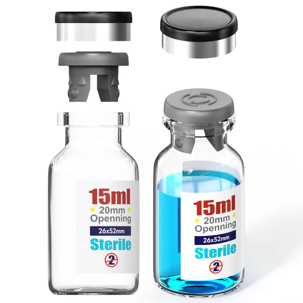 Empty Sterile Vial with Separately Butyl Rubber Stopper and Flip Top Closure,Removable,After Filling,Need to Seal by Crimper Type 1 Borosilicate Glass Tubing,Individually Packed