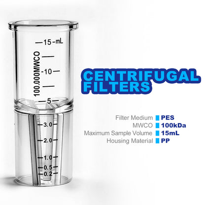Ultra Centrifugal Filter 15ml, Desalting Columns with PES Membrane, Polypropylene Container with Graduated and Screw Cap