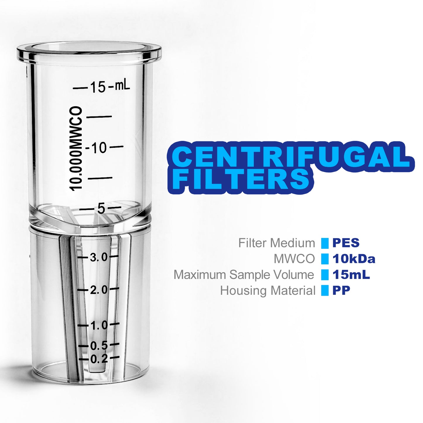 Ultra Centrifugal Filter 15ml, Desalting Columns with PES Membrane, Polypropylene Container with Graduated and Screw Cap