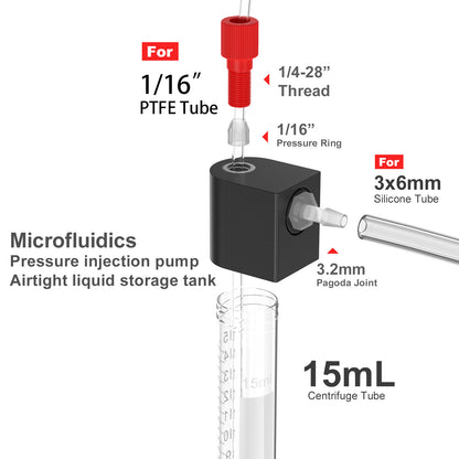 Liquid Transfer Centrifuge Tubes with Solvent Delivery Caps,Closed Transfer Centrifuge Tube for Liquid Transfer in Experiments,1.5 ml /15ml/50ml Microfluidics Pressure Injection Pump with Port Cap