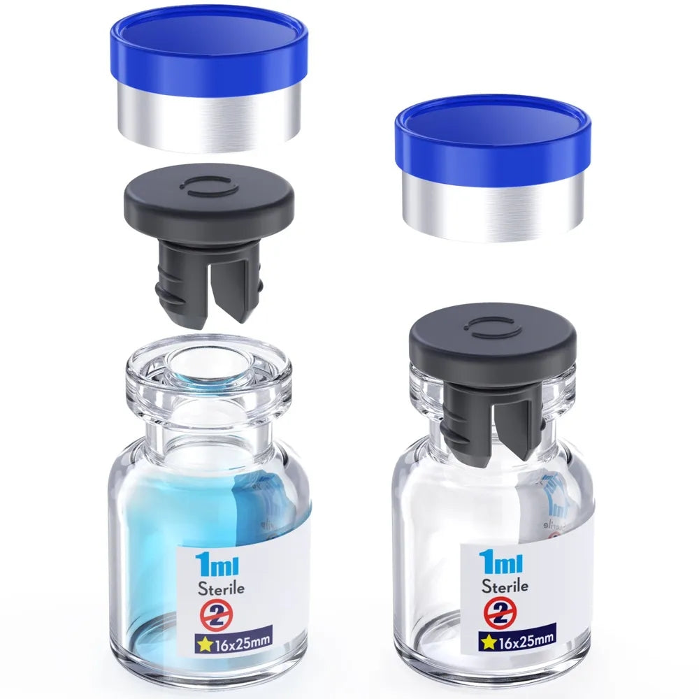 Empty Sterile Vial with Separately Butyl Rubber Stopper and Flip Top Closure,Removable,After Filling,Need to Seal by Crimper Type 1 Borosilicate Glass Tubing,Individually Packed