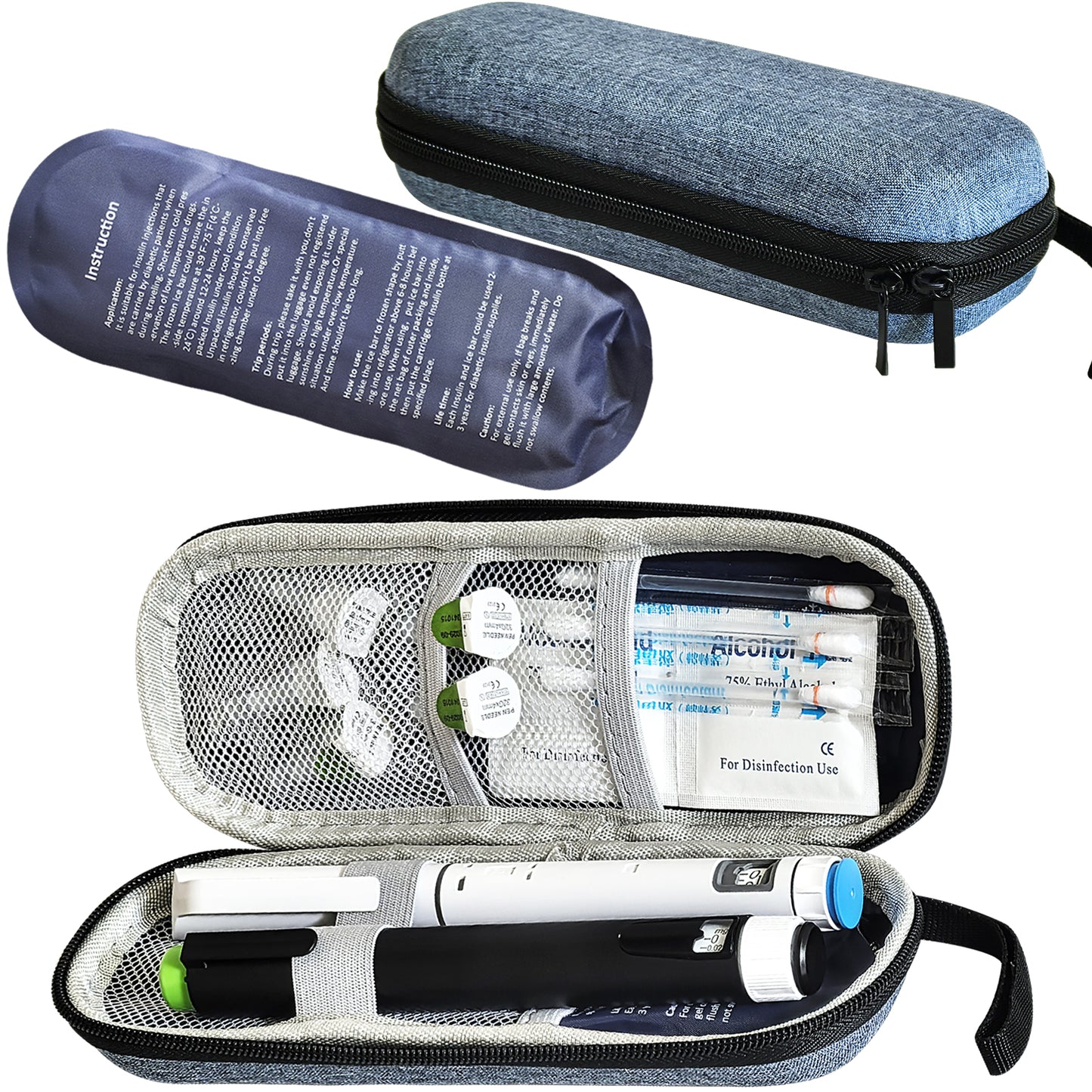 Insulin Pen Cooler Travel Case with 2 Reusable Ice Packs, Medication Insulated Cooler Bag for Insulin Pens and Cartridge Storage, Grey