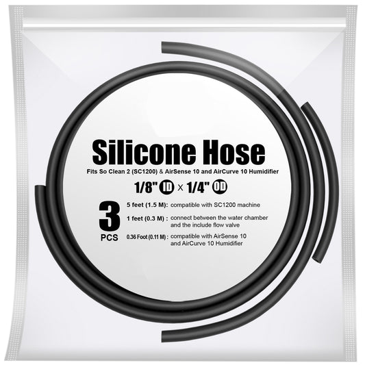 Silicone Hose Set 1/8" ID x 1/4" OD  Replacement Hose Fits So Clean 2 (SC1200) & AirSense 10 and AirCurve 10 Humidifier,5ft, 1ft & 0.36ft Black Tubes