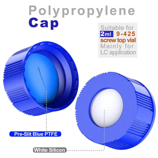 Pre-Slit Autosampler 2ml HPLC 9-425 Vial  Bottles 9mm ABS Screw Caps, 100Pcs by Ks-Tek