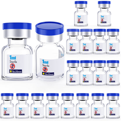 Sterile Glass Vials Sealed with Rubber Stopper and Burr-Free Aluminum Plastics Cap,Clear Borosilicate Glass Storage Vial,Individually Packaged 20pcs