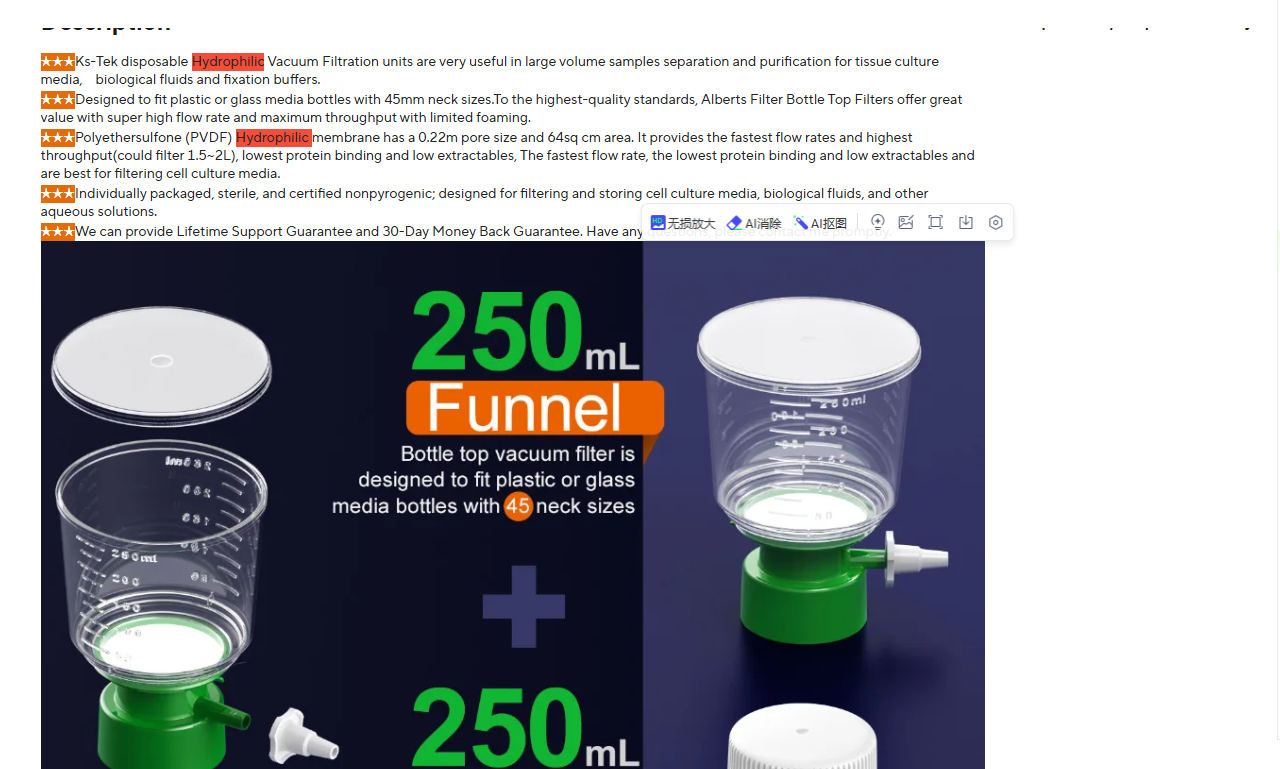 12PCS Sterile Bottle Top Vacuum Filtration with 0.22/0.45μm Hydrophobic PVDF Membrane for Lab,12PK