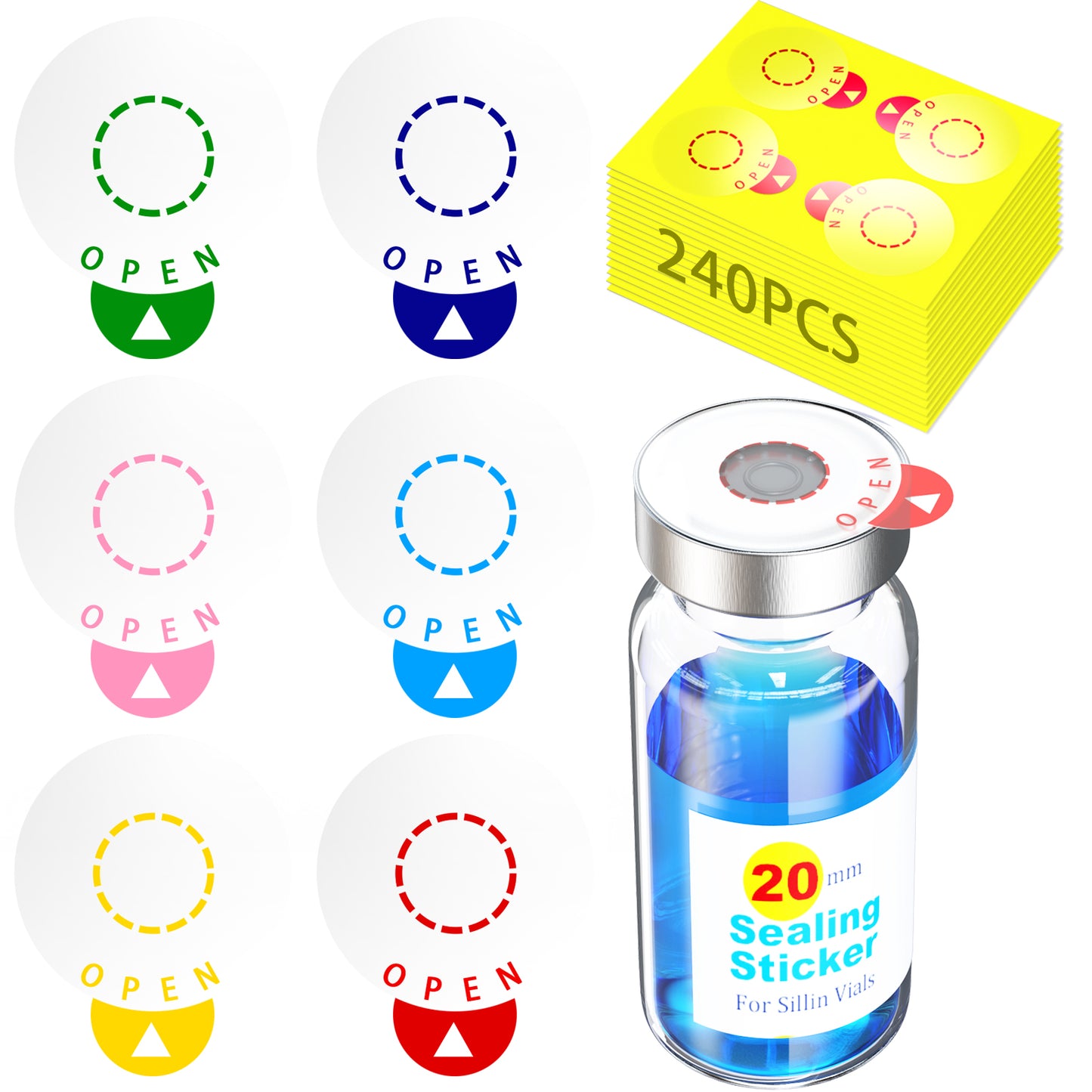 Laboratory Circle Sealing Sticker Self-adhesive Sealing Labels, 6 Colors Circular Leak-Proof Sticker for 13/20mm Aluminium Plastic Caps
