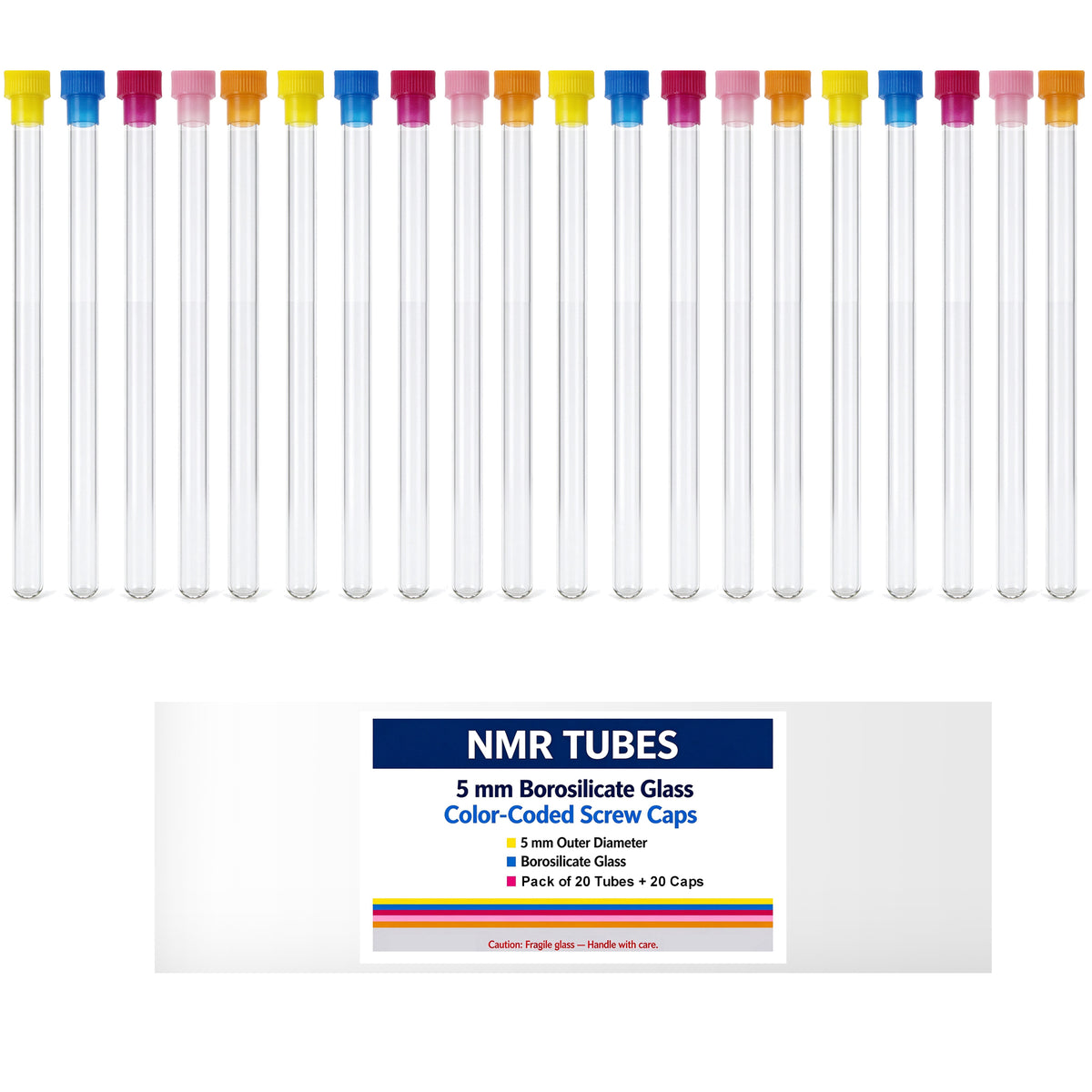 NMR Tubes , Ultra-Clear Borosilicate Glass Lab Tubes with Caps, 5 mm Diameter, for Laboratory , Test, Nuclear Magnetic Research ,10 pcs/20 pcs/50 pcs
