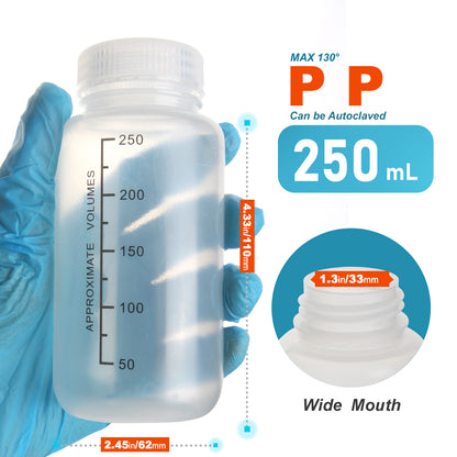 Reagent Plastic Bottle , Wide Mouth/Regular Mouth Translucent Reusable Liquid Containers with Black Scale and Caps for Classrooms, Storage at Home, or Laboratories