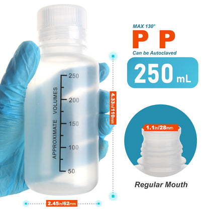 Reagent Plastic Bottle , Wide Mouth/Regular Mouth Translucent Reusable Liquid Containers with Black Scale and Caps for Classrooms, Storage at Home, or Laboratories