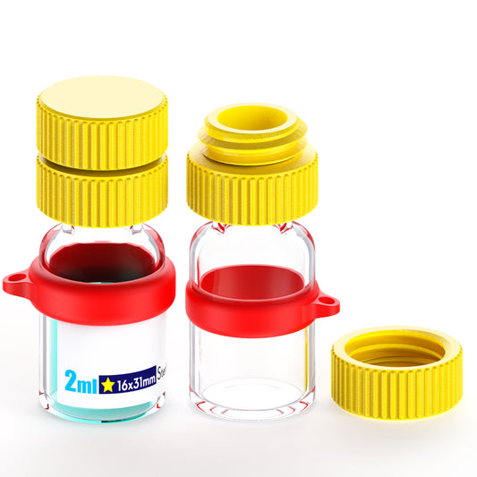 Sterile Empty Vials with Leak-Proof Rubber Port Reusable Screw Caps with Anti-Drop Hanging Rings for Home, Laboratory Use,4 pcs