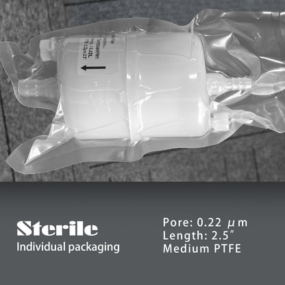 PTFE /PES Capsule Filters with Hose Barb for 1/4" to 3/8" Tube Sterile Filling Bell Filter Pore Size 0.22um Length 2.5" Individual Packaging,1/pk