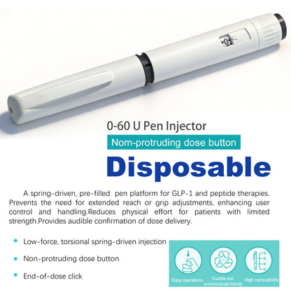 60 Unit Disposable Pen Injector Adjustable Dose Dial,Delivery Pen Compatible with 1.5/1.8/3mL Cartridges,1pcs