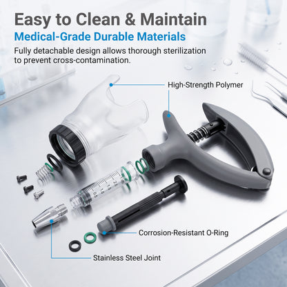 Veterinary Automatic Continuous Syringe with Anti-Slip Handle, Fully Disassemblable, Self-Refilling Livestock Syringe for Use on Cattle, Sheep, Pigs, and Farms,0.1–2 ml / 0.5–5 ml (No Needles),1pcs