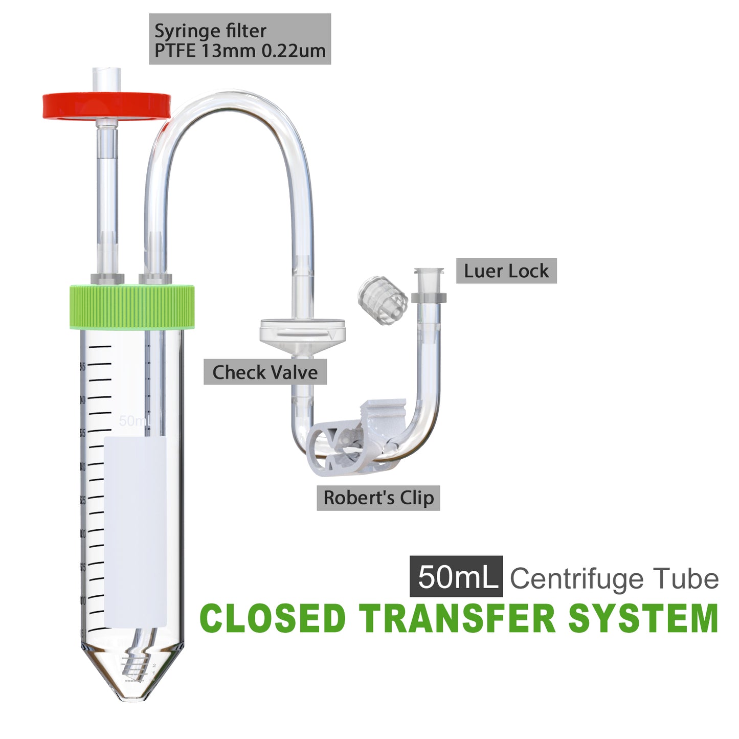 50mL Centrifuge Tube with Liquid Extraction Threaded Caps，Plastic Test Tube Closed transfer system for Experimental Solution Extracts,1pcs
