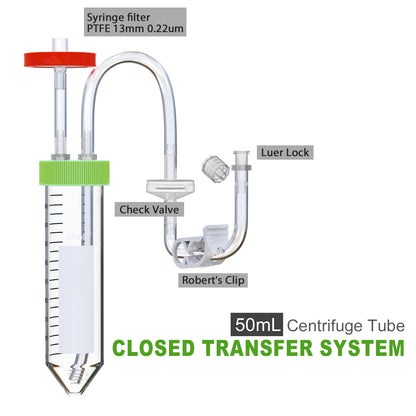 50mL Centrifuge Tube with Liquid Extraction Threaded Caps，Plastic Test Tube Closed transfer system for Experimental Solution Extracts,1pcs