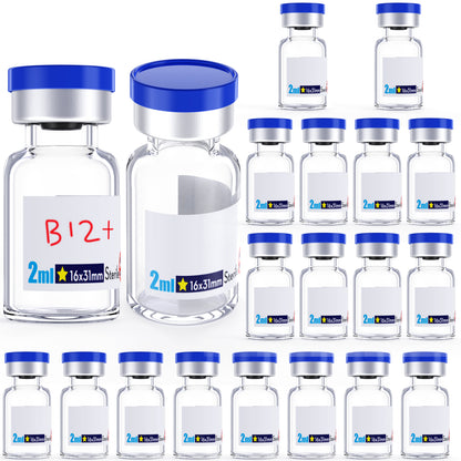 Sterile Glass Vials Sealed with Rubber Stopper and Burr-Free Aluminum Plastics Cap,Clear Borosilicate Glass Storage Vial,Individually Packaged 20pcs