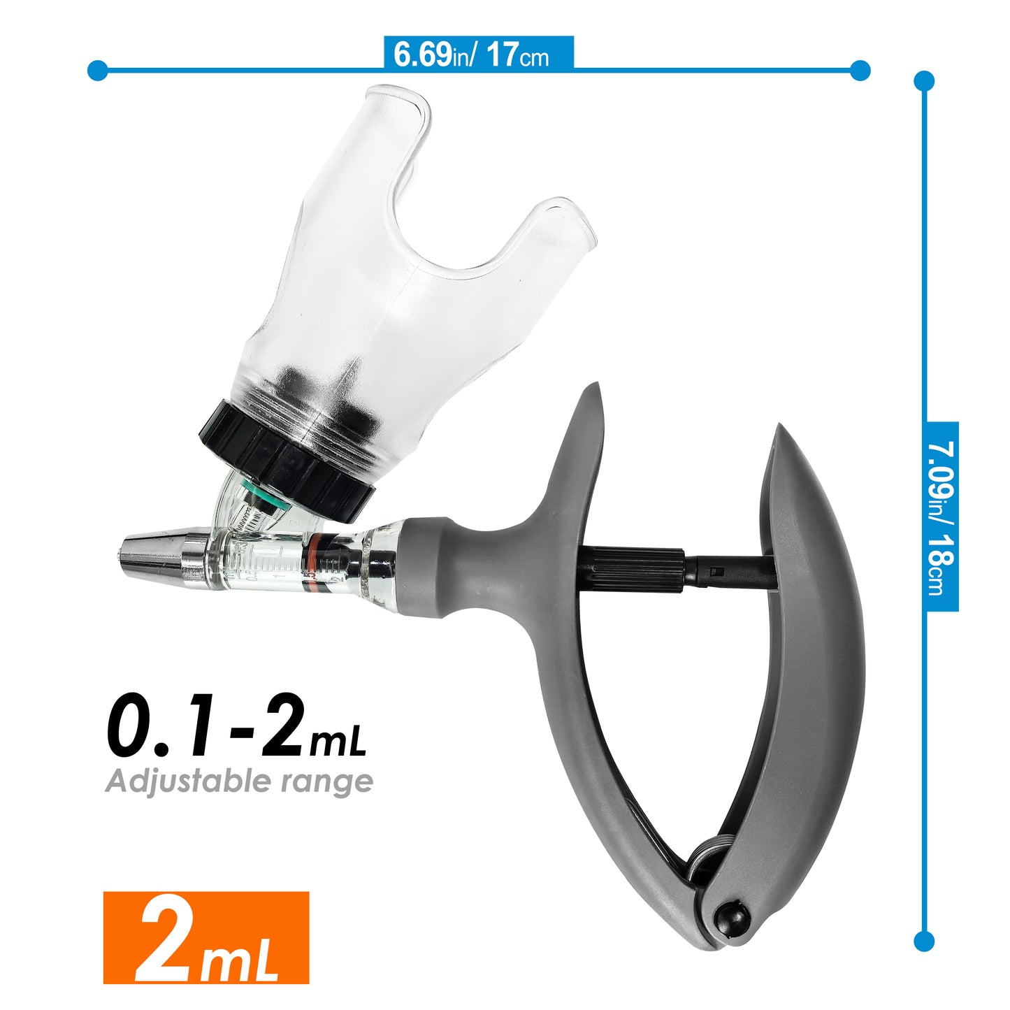Veterinary Automatic Continuous Syringe with Anti-Slip Handle, Fully Disassemblable, Self-Refilling Livestock Syringe for Use on Cattle, Sheep, Pigs, and Farms,0.1–2 ml / 0.5–5 ml (No Needles),1pcs