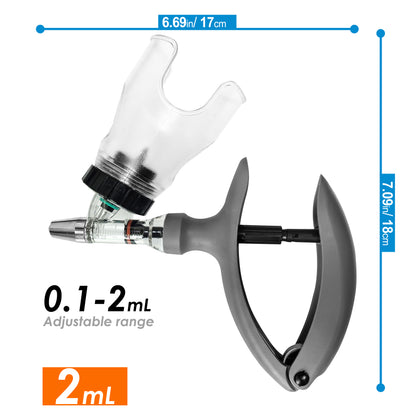 Veterinary Automatic Continuous Syringe with Anti-Slip Handle, Fully Disassemblable, Self-Refilling Livestock Syringe for Use on Cattle, Sheep, Pigs, and Farms,0.1–2 ml / 0.5–5 ml (No Needles),1pcs