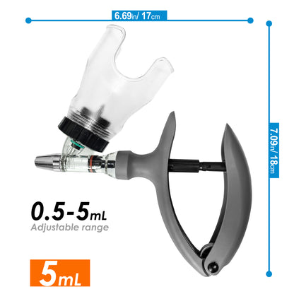 Veterinary Automatic Continuous Syringe with Anti-Slip Handle, Fully Disassemblable, Self-Refilling Livestock Syringe for Use on Cattle, Sheep, Pigs, and Farms,0.1–2 ml / 0.5–5 ml (No Needles),1pcs