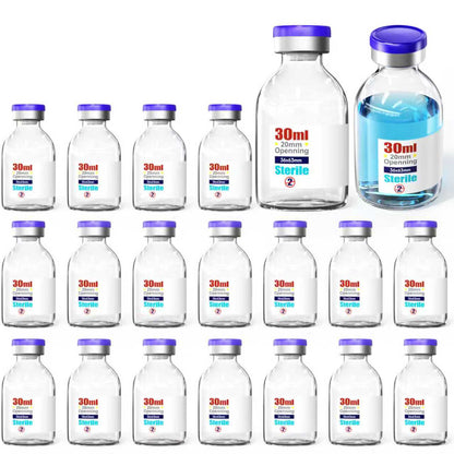 Sterile Glass Vials Sealed with Rubber Stopper and Burr-Free Aluminum Plastics Cap,Clear Borosilicate Glass Storage Vial,Individually Packaged 20pcs