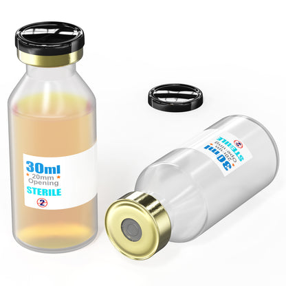 PP(Polypropylene) Sterile Vial with Butyl Rubber Stopper and Aluminum Flip-Off Lid, Plastic Small Bottle Autoclavable at 121°C for Sample Storage,10pcs