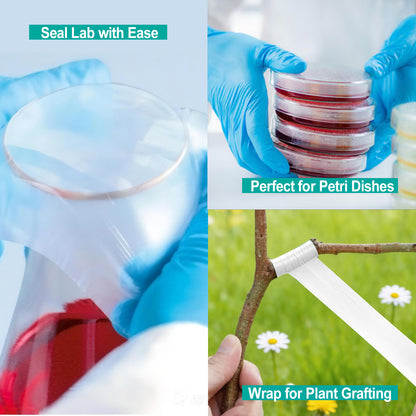 Lab Sealing Film Sheets, Pre-Cut Paraffin Wrap Flexible Self‑Sealing Lab Film for Storage, Labware Protection, Plant Grafting, 100pcs