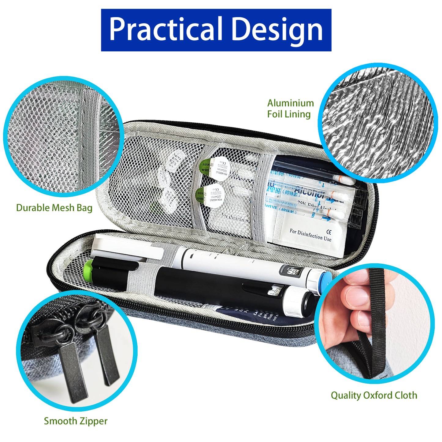 Insulin Pen Cooler Travel Case with 2 Reusable Ice Packs, Medication Insulated Cooler Bag for Insulin Pens and Cartridge Storage, Grey