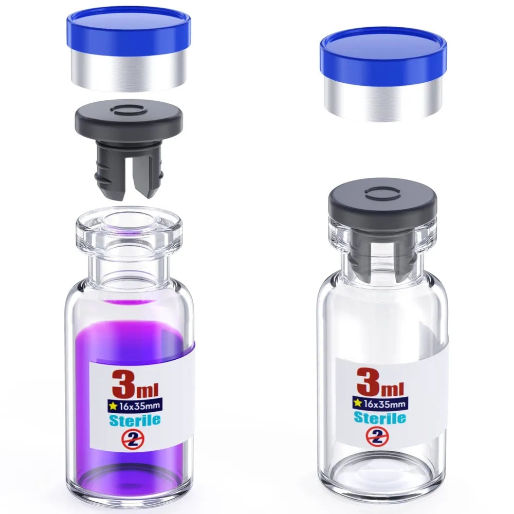 Empty Sterile Vial with Separately Butyl Rubber Stopper and Flip Top Closure,Removable,After Filling,Need to Seal by Crimper Type 1 Borosilicate Glass Tubing,Individually Packed