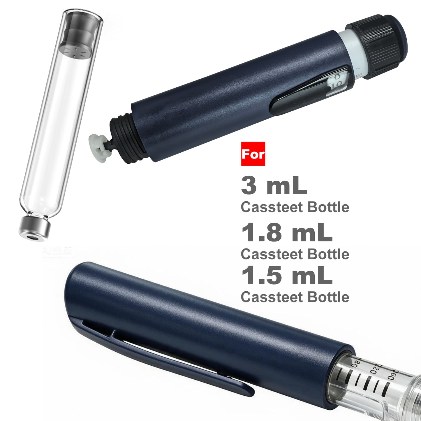 60 Unit Reusable Pen Injector Adjustable Dose Dial,Compatible with 1.5/1.8/3mL Cartridges,1pcs