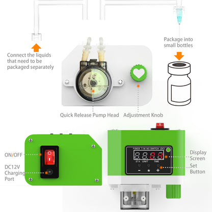 Peristaltic Dosing Pump 0-85ml/min Adjustable Low Flow Rate Liquid Transfer ,12V Timed Pump for Labs, Home,Aquariums, Feeding
