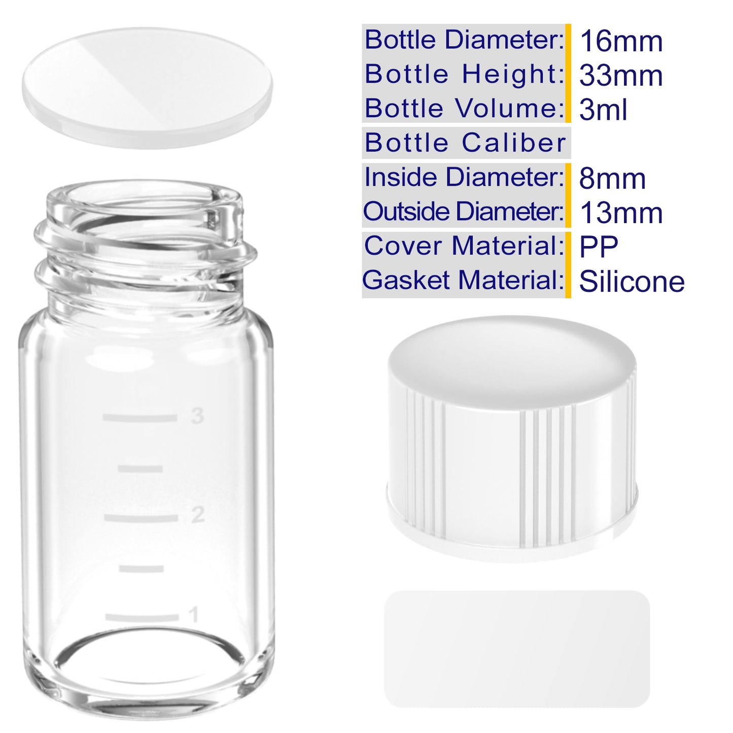 Sterile Glass Vials with Black/White Screw Cap White Graduation Leak Proof Great for Liquid Dividing,Powder Storage ,Pill Case,Amber,Clear