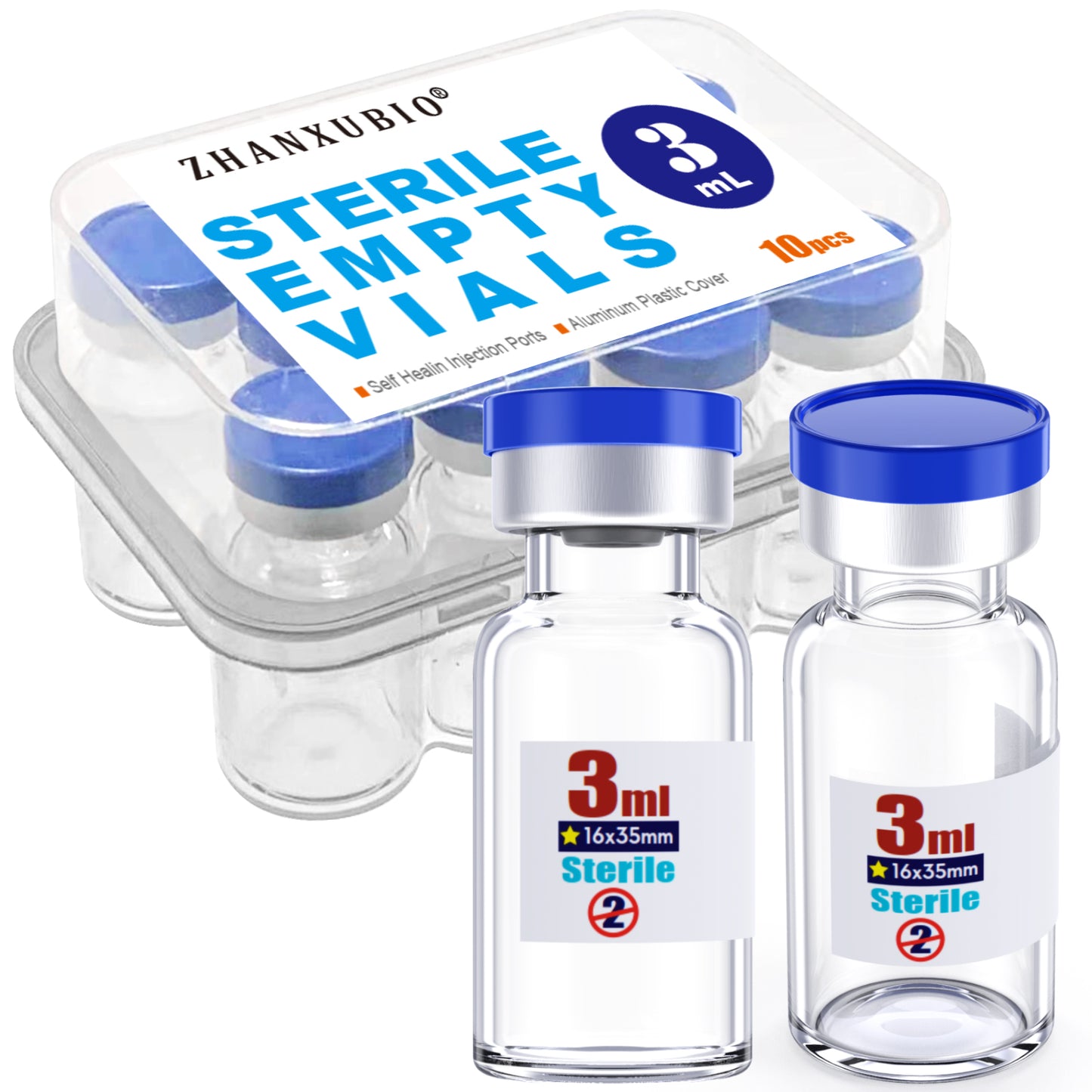 Sterile Empty Vials with Self Healing Injection Port,with Flip Off Aluminum Cap,Sterile Package,Packaged in Boxes