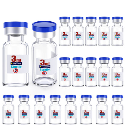 Sterile Glass Vials Sealed with Rubber Stopper and Burr-Free Aluminum Plastics Cap,Clear Borosilicate Glass Storage Vial,Individually Packaged 20pcs