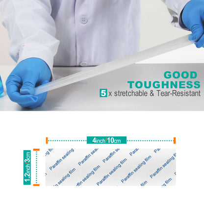 Lab Sealing Film Sheets, Pre-Cut Paraffin Wrap Flexible Self‑Sealing Lab Film for Storage, Labware Protection, Plant Grafting, 100pcs