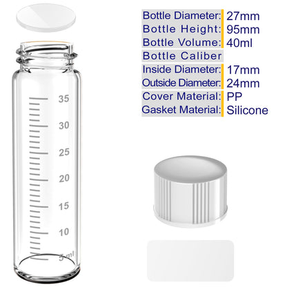 Sterile Glass Vials with Black/White Screw Cap White Graduation Leak Proof Great for Liquid Dividing,Powder Storage ,Pill Case,Amber,Clear