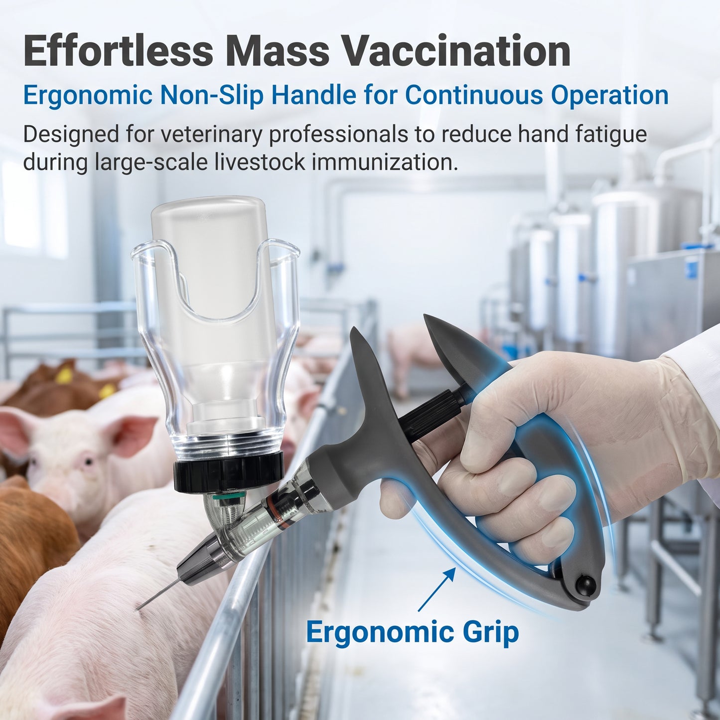 Veterinary Automatic Continuous Syringe with Anti-Slip Handle, Fully Disassemblable, Self-Refilling Livestock Syringe for Use on Cattle, Sheep, Pigs, and Farms,0.1–2 ml / 0.5–5 ml (No Needles),1pcs
