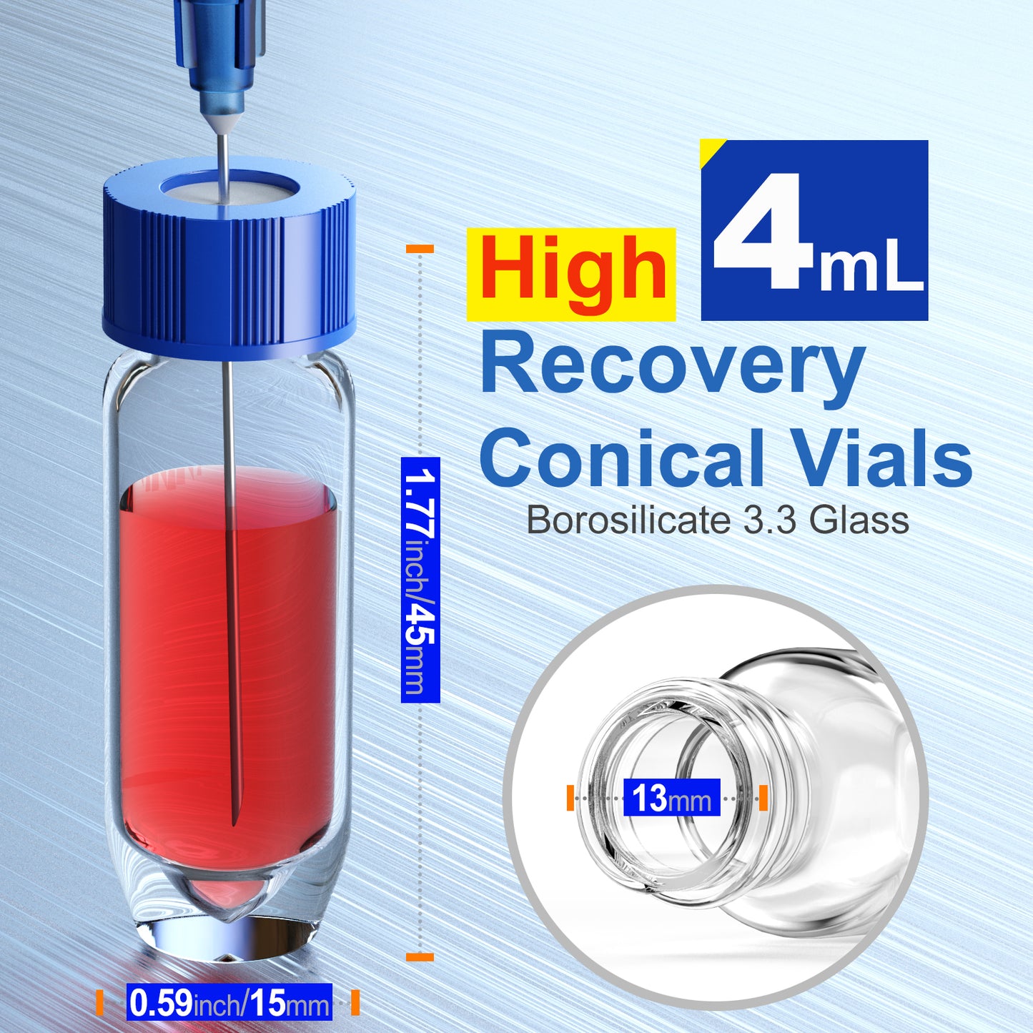 High Recovery Vials Clear Limited Volume Snap Ring Vials Vial with Blue Screw Cap, Conical Well for Maximum Retrieval,6pcs