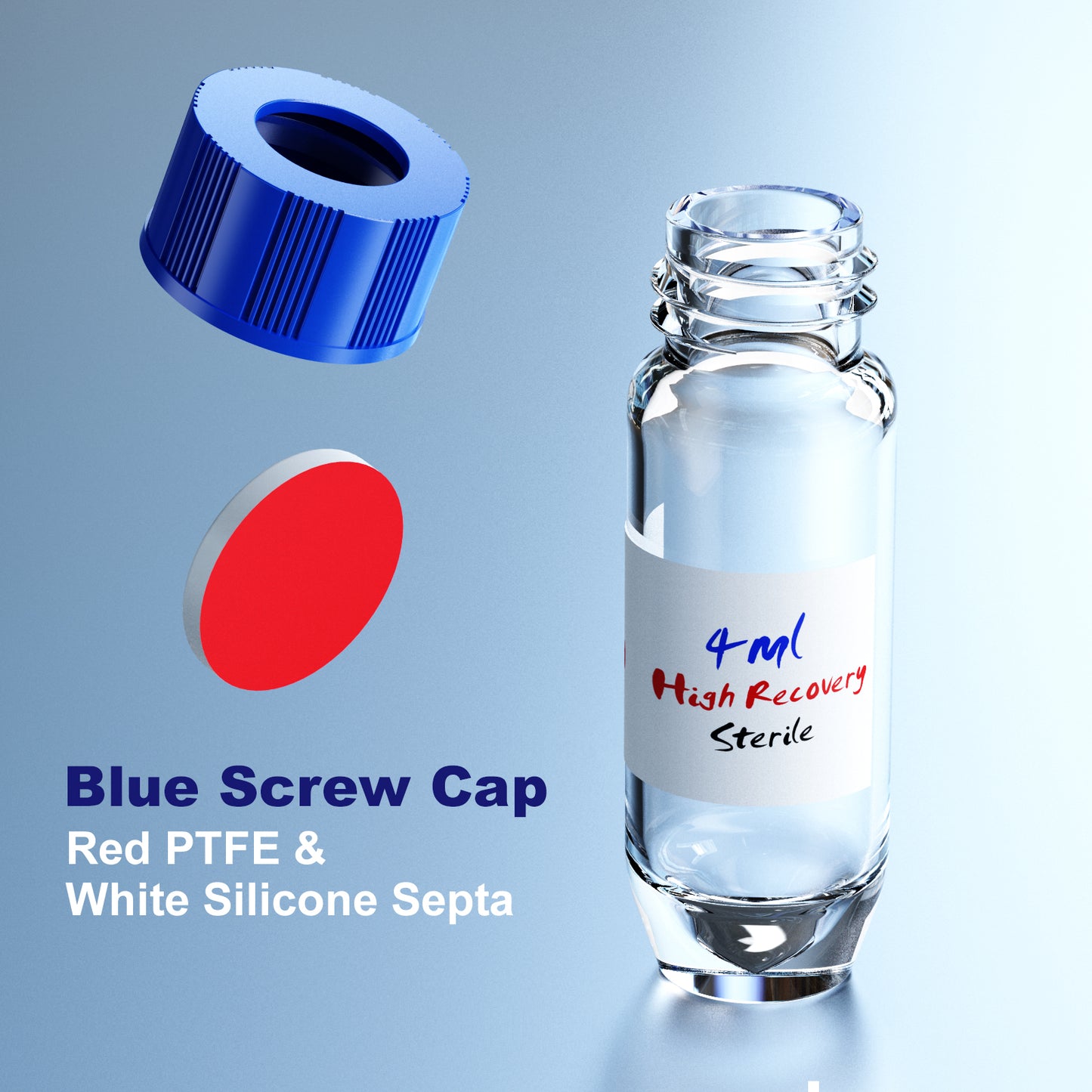 High Recovery Vials Clear Limited Volume Snap Ring Vials Vial with Blue Screw Cap, Conical Well for Maximum Retrieval,6pcs