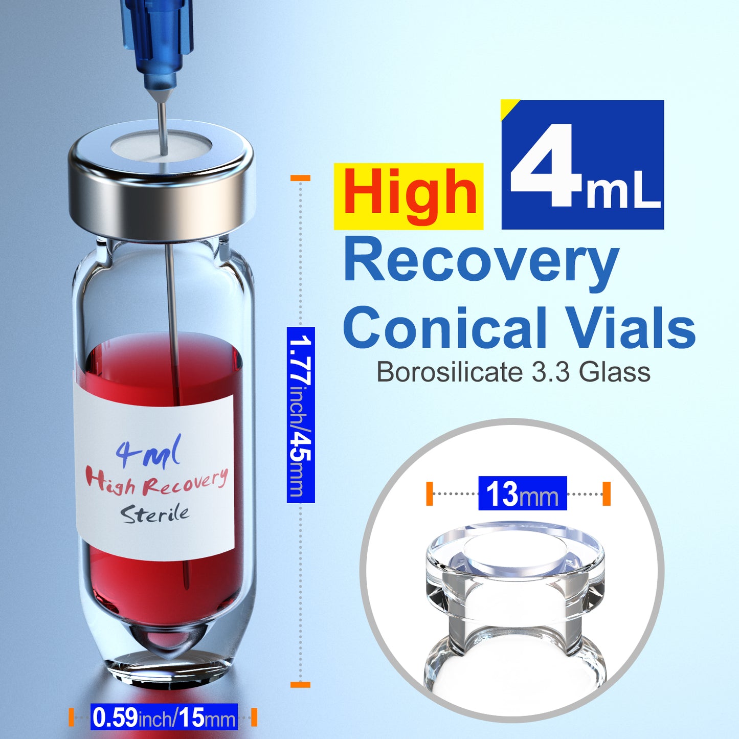 High Recovery Vials Clear Limited Volume Snap Ring Vials with Silver Aluminum Crimp Top Cap and Conical Insert Fused,6pcs